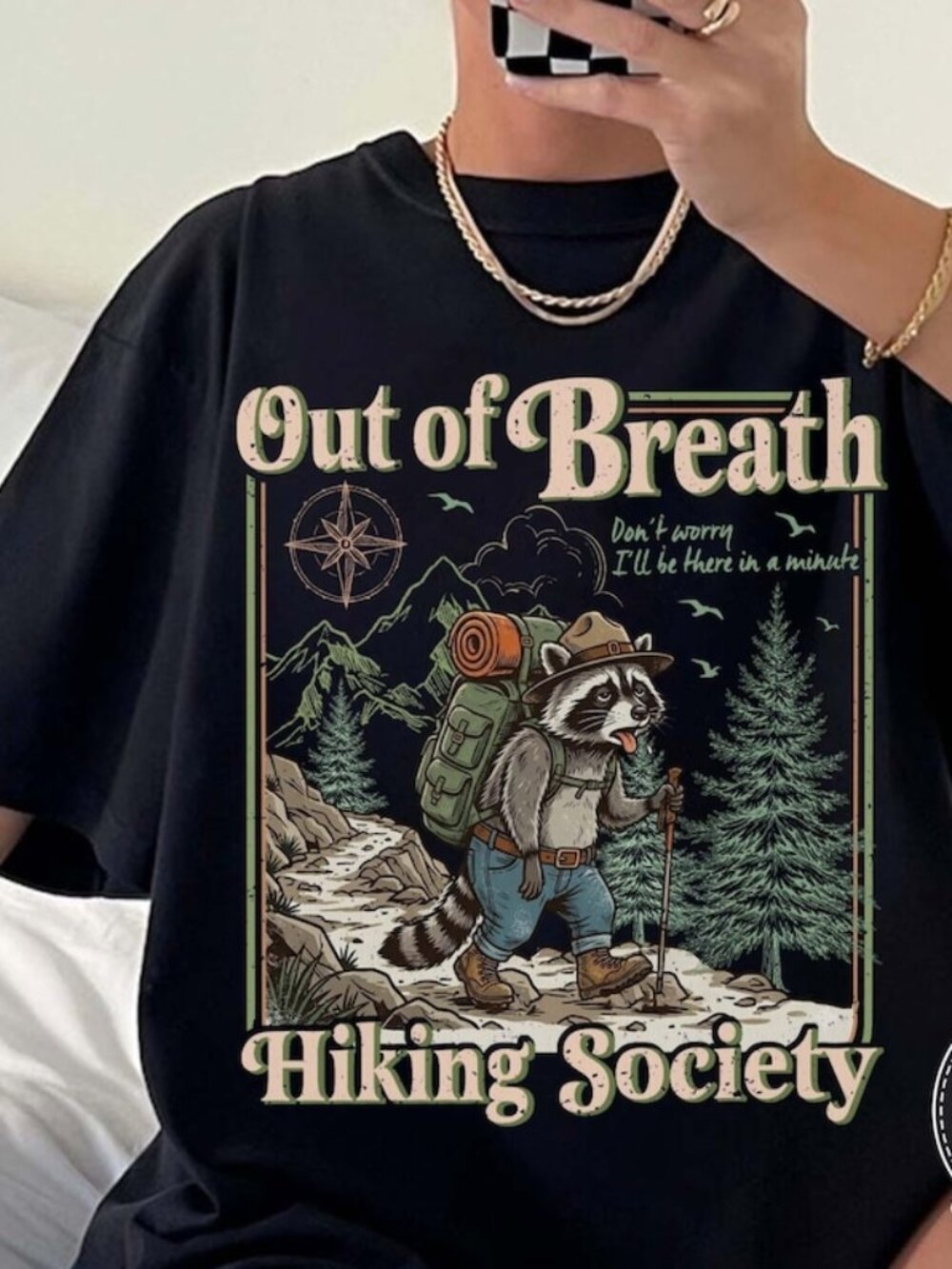 Out of Breath Hiking T-shirt, Funny Raccoon Mountain Tee